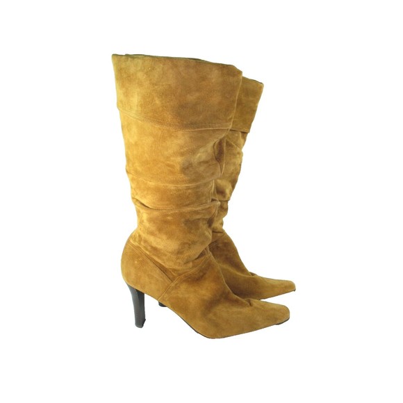 Y2k White Mountain Brown Suede Leather Slouch Boots & Heel Women's Size 8 - Picture 1 of 9